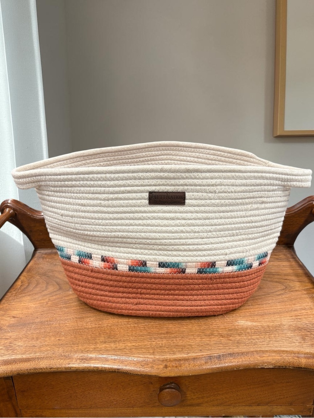 MuttNation Fueled By Miranda Lambert XL Woven Basket White Boho Dog Toy Storage